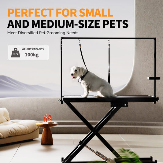 Height Adjustable Pet Grooming Table, Equipped With Leveling Wheels, Dog Grooming Arms, Anti Slip Tabletop, And Tool Organizer 50 Inches, Black, Prohibited Platform Temu